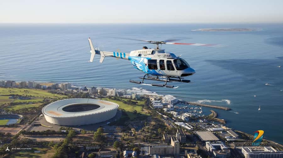 Cape Town: Hopper Helicopter Flight - The first view: Green Point Stadium and the city bowl