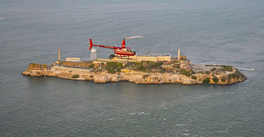 From Sausalito: San Francisco and Alcatraz Helicopter Tour - Crossing the Golden Gate Bridge from above