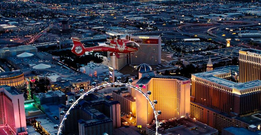 Las Vegas: Night Helicopter Flight over Las Vegas Strip - The safety briefing and small aircraft setting