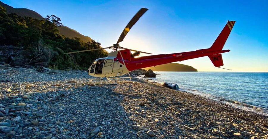 Milford Sound Extended Helicopter Flight & 3 Landings - Landing two: a remote West Coast beach