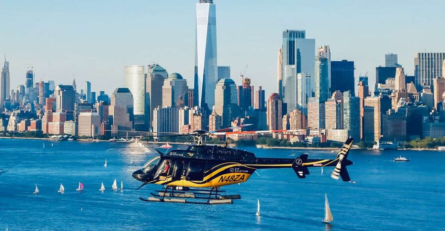 New York City: Manhattan Helicopter Tour - The first sweep over Battery Park and Wall Street