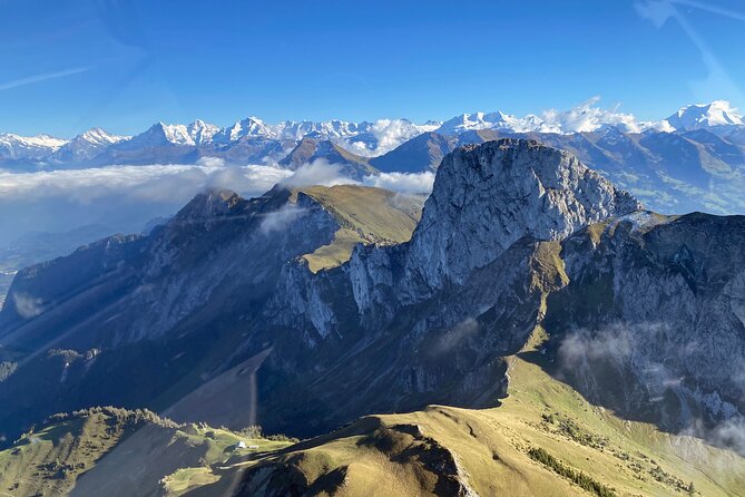 Private helicopter flight to Stockhorn mountain, with view to the Swiss Alps - Emmental’s green fields and famous cheese